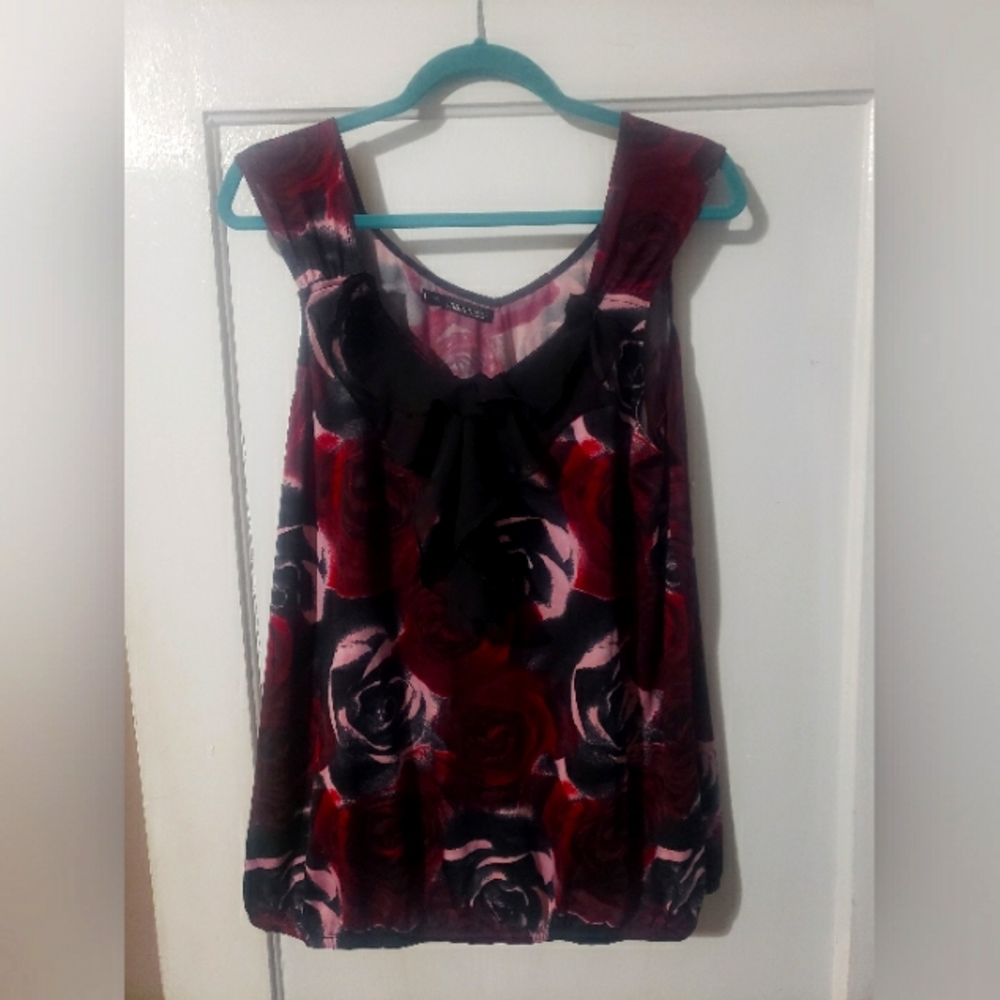 Maurices Black and Raspberry Ruffled-front Top, Size 1X - Picture 2 of 6